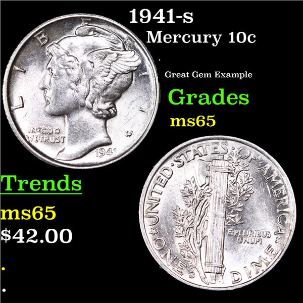 1941-s Mercury Dime 10c Grades GEM Unc