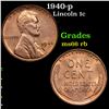 Image 1 : 1940-p Lincoln Cent 1c Grades GEM+ Unc RB