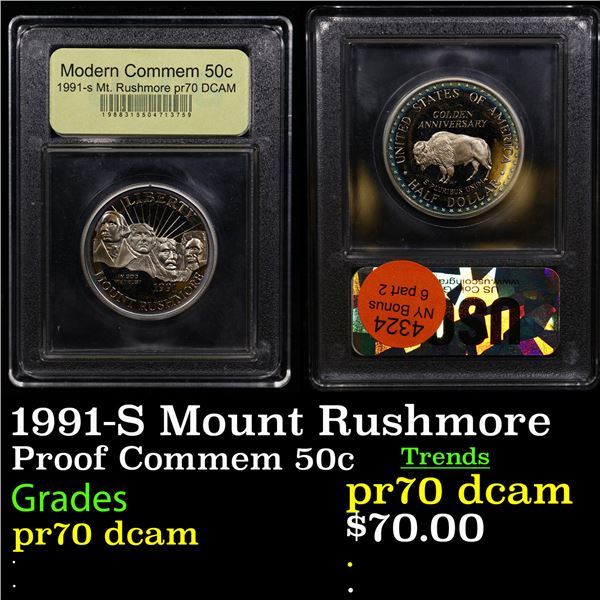Proof 1991-S Mount Rushmore Modern Commem Half Dollar 50c Graded GEM++ Proof Deep Cameo By USCG