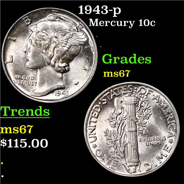 1943-p Mercury Dime 10c Grades GEM++ Unc