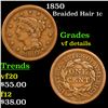 1850 Braided Hair Large Cent 1c Grades vf details