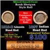 Image 1 : Mixed small cents 1c orig shotgun roll, 1918-D Wheat Cent, 1897 Indian Cent other end, Brinks Wrappe