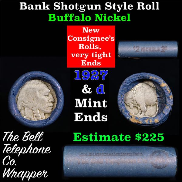 Buffalo Nickel Shotgun Roll in Old Bank Style 'Bell Telephone'  Wrapper 1927 & D Mint Ends
