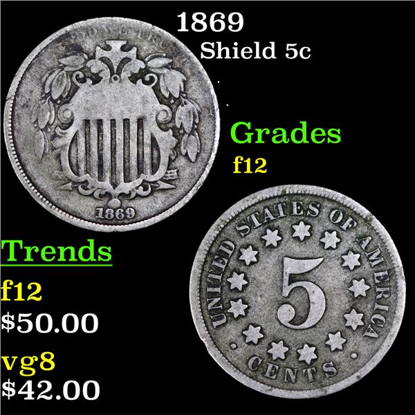 1869 Shield Nickel 5c Grades f, fine
