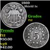Image 1 : 1869 Shield Nickel 5c Grades f, fine