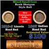 Image 1 : Mixed small cents 1c orig shotgun roll, 1918-S Wheat Cent, 1887 Indian Cent other end, Brinks Wrappe