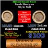 Image 1 : Mixed small cents 1c orig shotgun roll, 1918-D Wheat Cent, 1887 Indian Cent other end, Brinks Wrappe