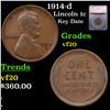 1914-d Lincoln Cent 1c Graded vf20 BY SEGS