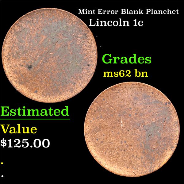 Mint Error Lincoln Cent Blank Planchet 1c Grades Select Unc BN
