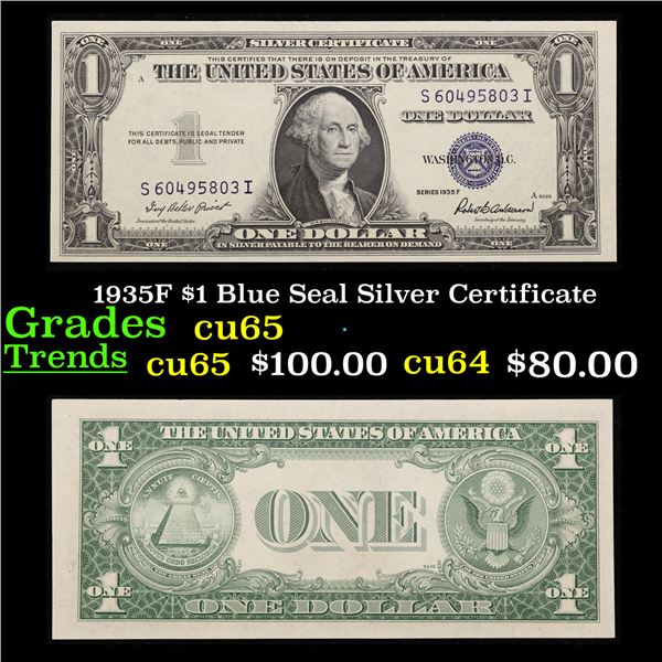1935F $1 Blue Seal Silver Certificate Grades Gem CU