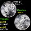Image 1 : 1925-p Peace Dollar $1 Grades Select+ Unc