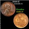 1944-d Lincoln Cent 1c Grades GEM+ Unc RB