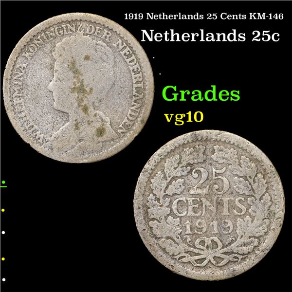 1919 Netherlands 25 Cents KM-146 Grades vg+