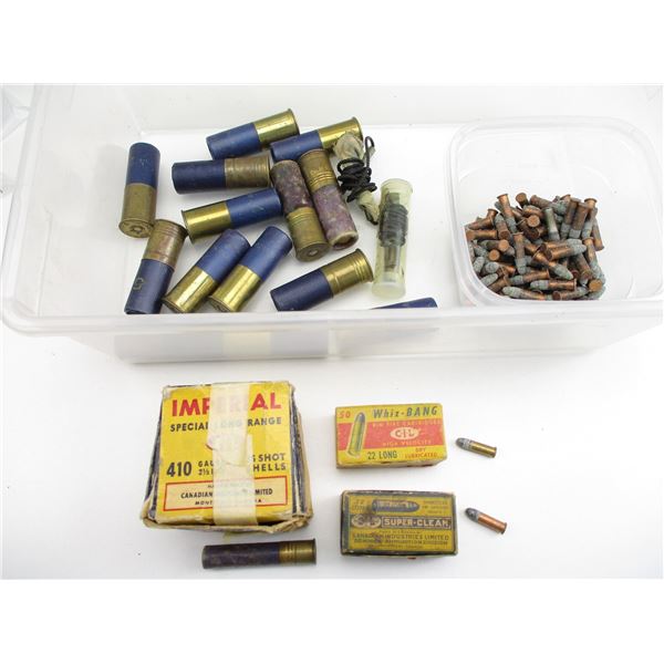 ASSORTED .410 GAUGE, 12 GAUGE, .22 LR, ETC., AMMO LOT