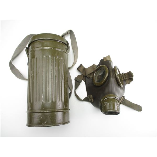 WWII GERMAN M33 GAS MASK AND TIN LOT