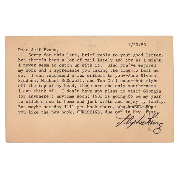 Stephen King Typed Letter Signed