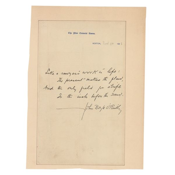 John Boyle O'Reilly Autograph Quotation Signed