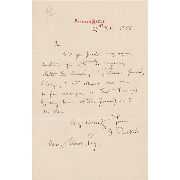 John Ruskin Autograph Letter Signed on J.M.W. Turner