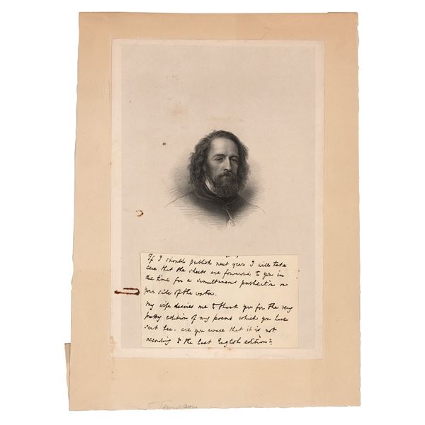 Alfred Lord Tennyson Partial Handwritten Letter