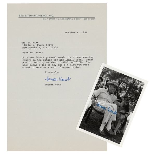 Herman Wouk Signed Photograph and Typed Letter Signed