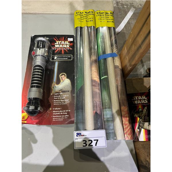 2 3 PACK STAR WARS POSTERS & STAR WARS EPISODE 1 OBI-WAN-KENOBI LIGHTSABER