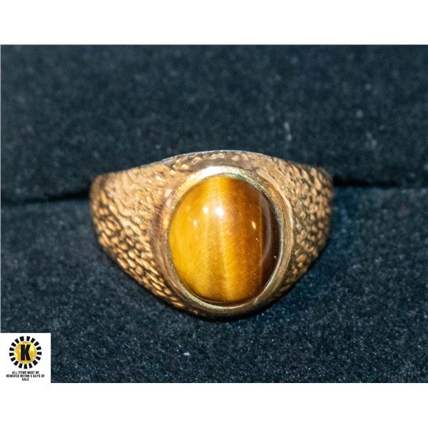 MENS 10K GOLD RING WITH TIGER'S EYE STONE SIZE 11