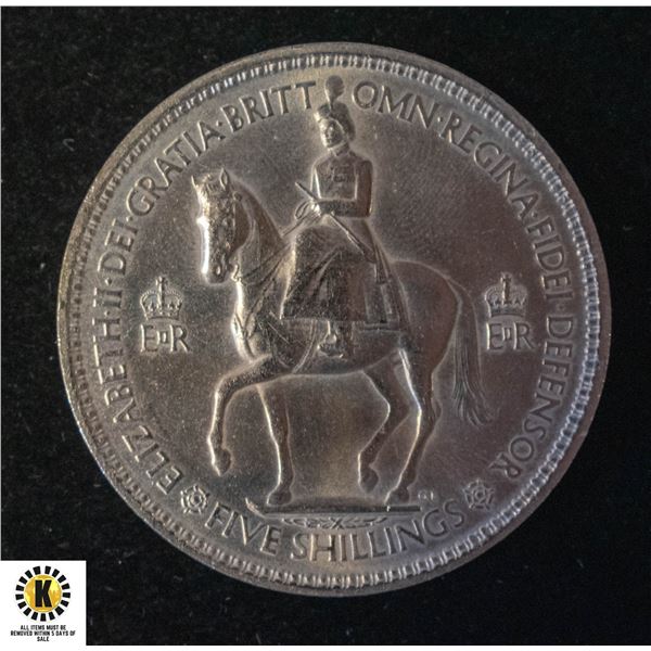 1953 QUEEN ELIZABETH CORONATION 5 SHILLING SILVER