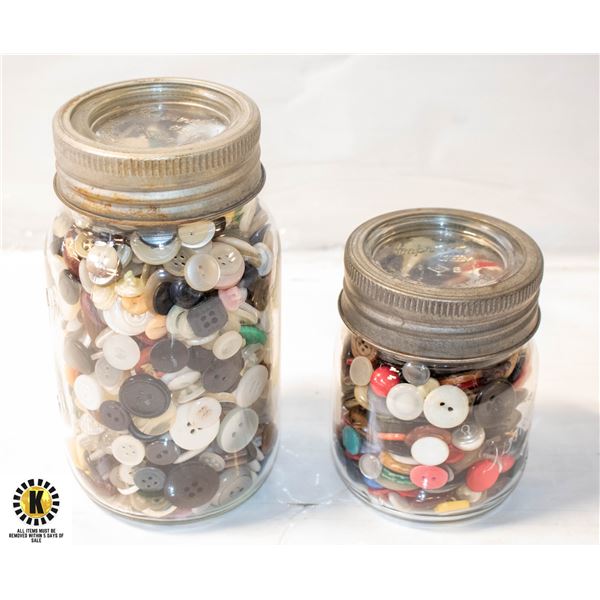 VINTAGE BUTTONS IN SEALER JARS- SET OF 2