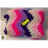 Image 1 : VINTAGE CROCHET BLANKET PINK/PURPLE 75" X 42"
