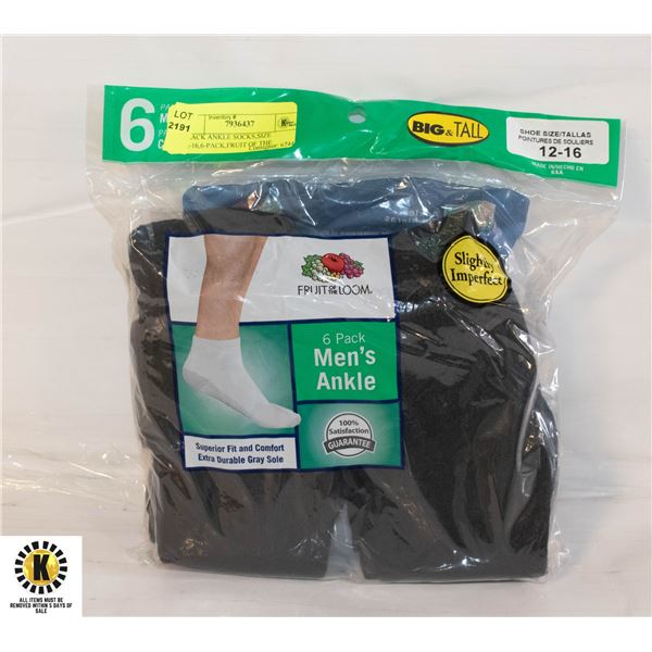 BLACK ANKLE SOCKS,SIZE 12-16,6-PACK,FRUIT OF THE