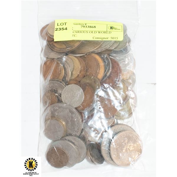 BAG OF VARIOUS OLD WORLD COINS ETC.