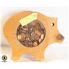 Image 1 : ESTATE PIG PIGGY BANK FULL OF OLD PENNIES-ESTATE