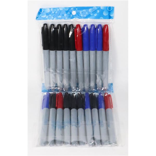 2 NEW PACKS OF PERMANENT MARKERS. BLACK, BLUE AND