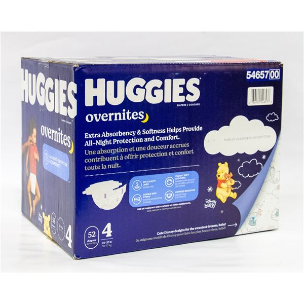 NEW HUGGIES OVERNIGHT SIZE 4 DIAPERS ( 52 PER BOX