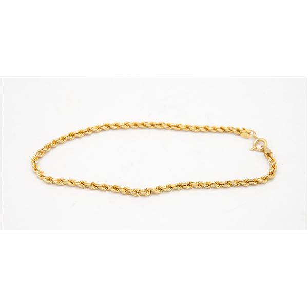 10 KT GOLD ROPE STYLE BRACELET - 7 INCHES