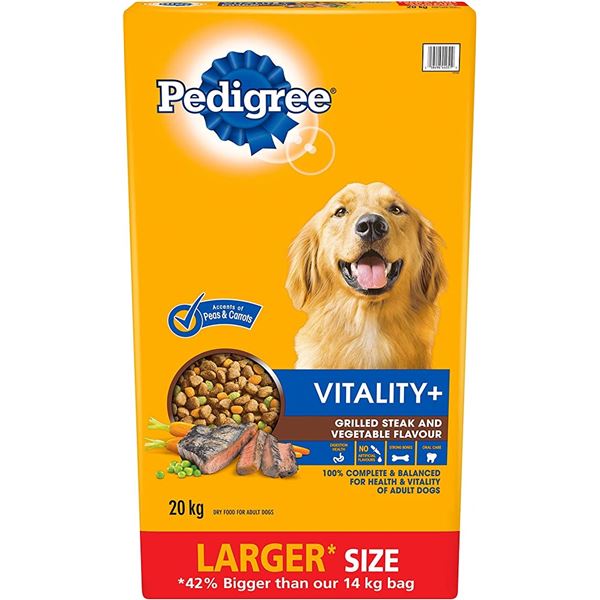 NEW 20KG BAG OF PEDIGREE VITALITY PLUS STEAK & VEG