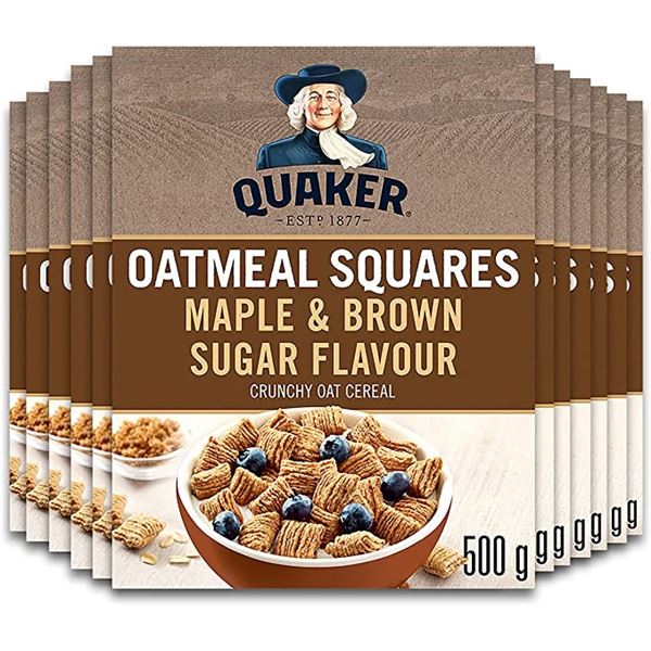 CASE WITH 12 BOXES OF QUAKER MAPLE OAT SQUARES