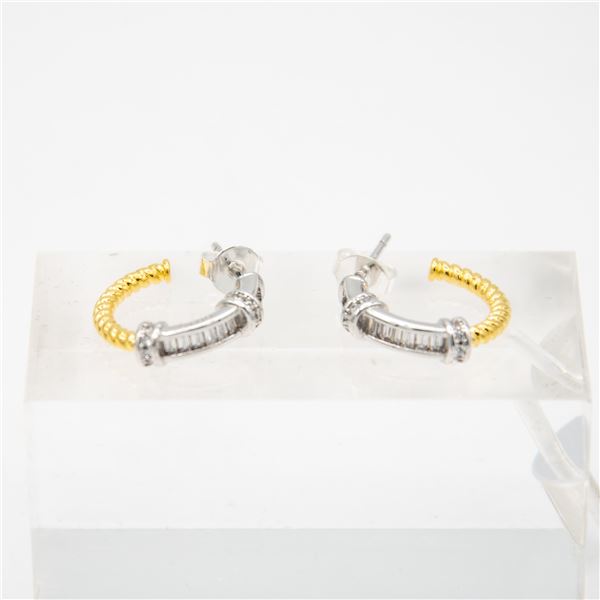 NEW .925 SILVER EARRINGS YELLOW GOLD PLATED CZ