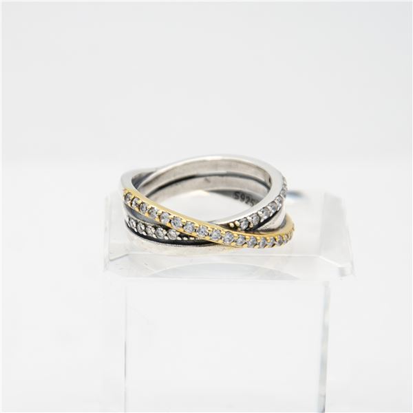 NEW .925 SILVER TWO TONE CZ YELLOW GOLD PLATED