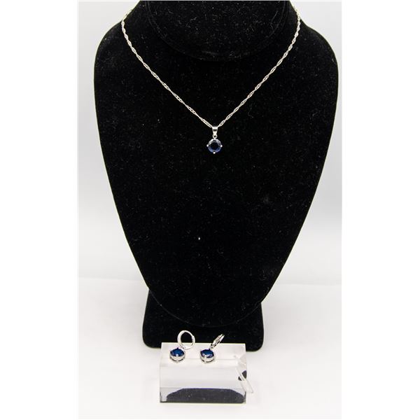 NEW .925 SILVER SAPPHIRE COLOURED NECKLACE/PENDANT