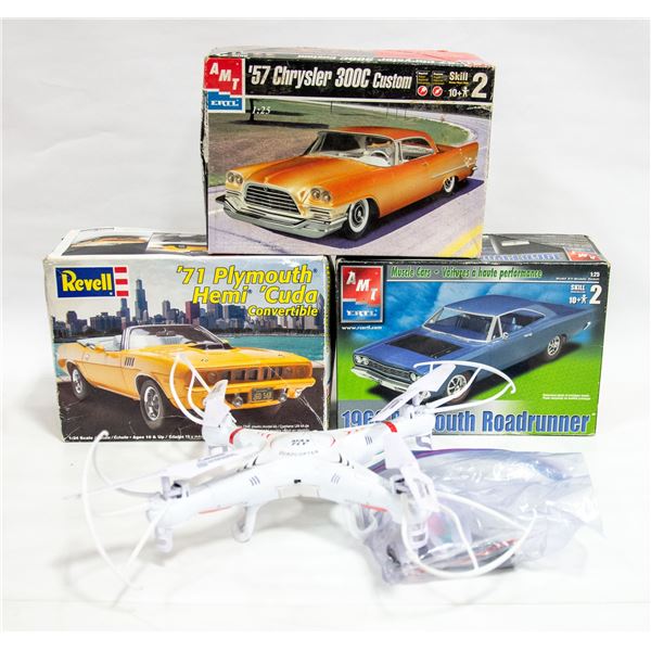 3 CAR MODELS AND A DRONE