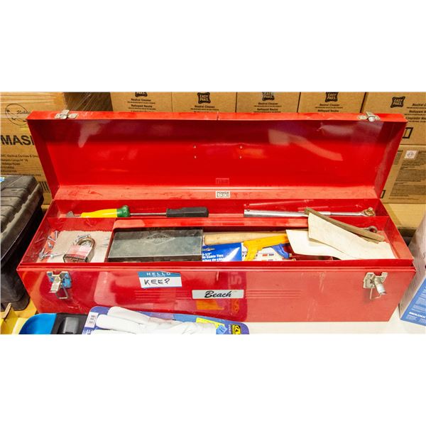 LARGE RED TOOL BOX WITH CONTENTS