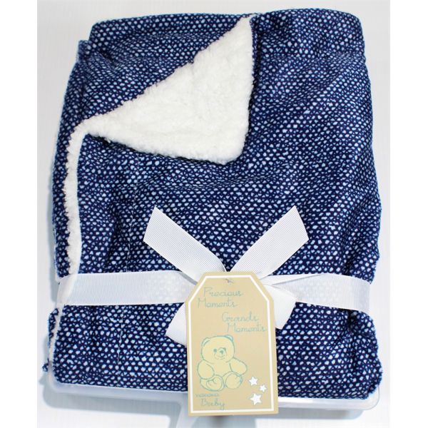 PRECIOUS MOMENTS NAVY AND WHITE BABY BLANKET