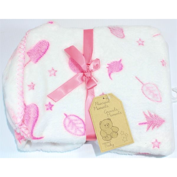 PRECIOUS MOMENTS PINK & WHITE FLEECE BABY BLANKET