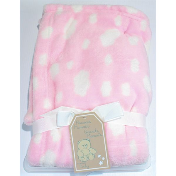 PRECIOUS MOMENTS PINK & WHITE FLEECE BABY BLANKET