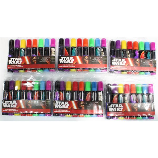 6 PACKS OF STAR WARS THEMED MARKER SETS