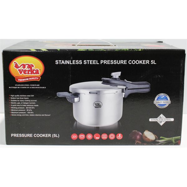 VERKA BRAND 5L STAINLESS STEEL PRESSURE COOKER