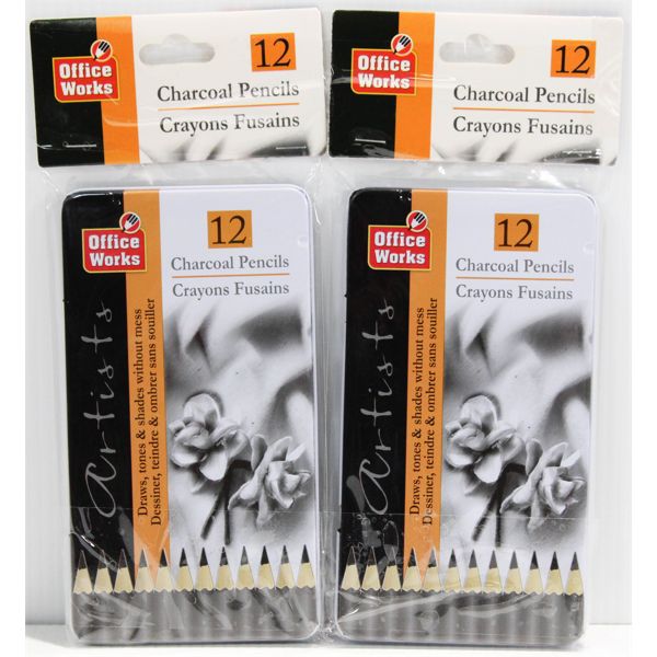 2 OFFICE WORKS CHARCOAL PENCIL TIN