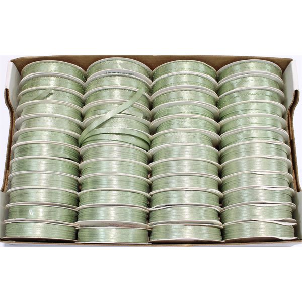 NEW CASE OF 48 FABRIC RIBBON SPOOLS, SPRING MOSS COLOR