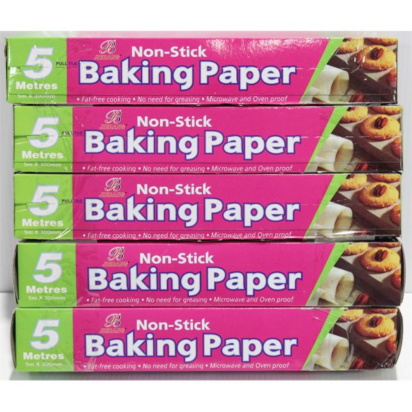 5 BOXES NON-STICK BAKING PAPER, 5M X 300MM